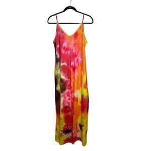Colorful Tyde Dye Casual Sleeveless Loose Long Dress with Pockets Size: Large